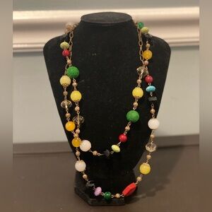 Vintage Colorful Beaded Necklace 46 inches long gold tone chain